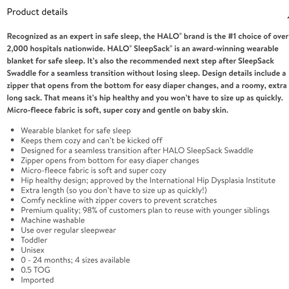 Halo Sleepsack Wearable Blanket 12-18 months - Picture 4 of 8